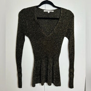 Veronica Beard - Esmeralda Ribbed Black and Gold sparkle knit long sleeve